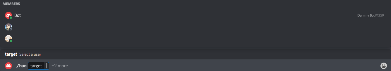 Exemple d\'aide syntaxique. Le type d'argument a donner est défini dans le code de la commande